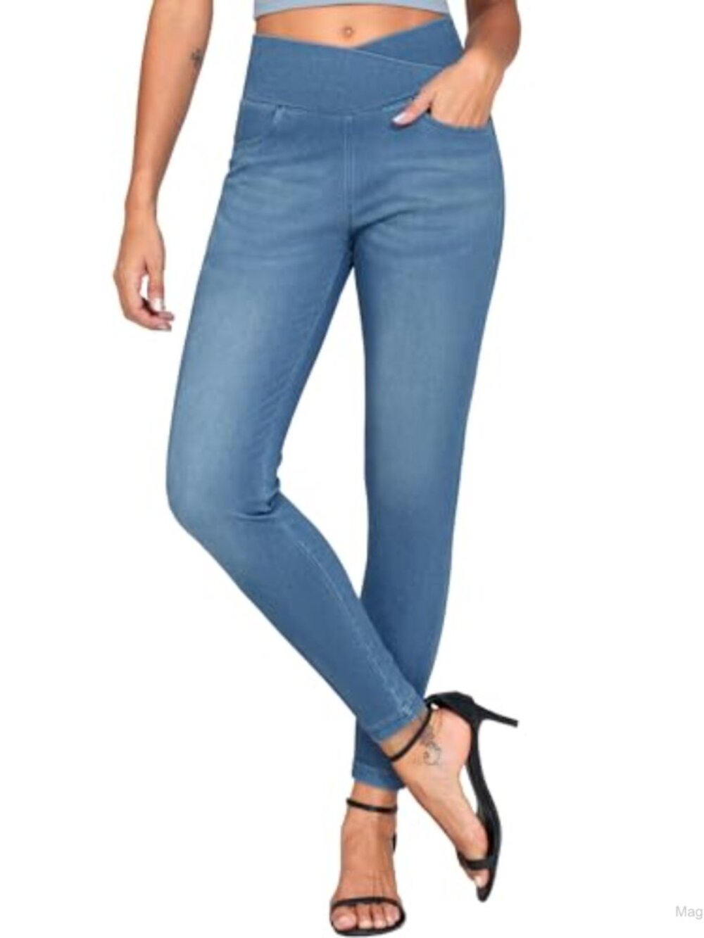 High Waisted V Cross Jegging Skinny Jean Leggings with Pockets